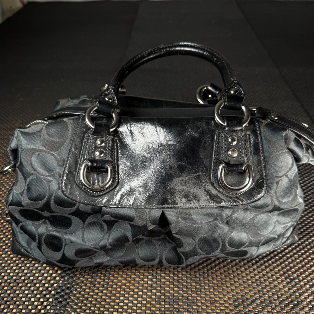 Coach Ashley Satchel Women Black Signature Jacquard Leather Handbag Y2K Chic - Picture 3 of 11